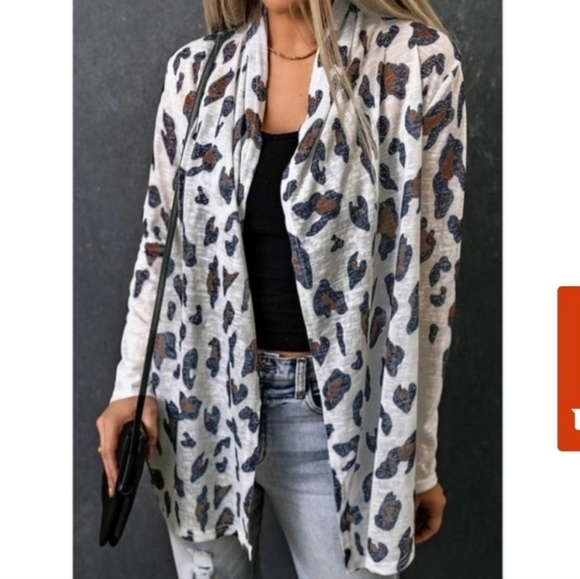 Boutique Sweaters - White Vintage Lepored Print Open Cardigan